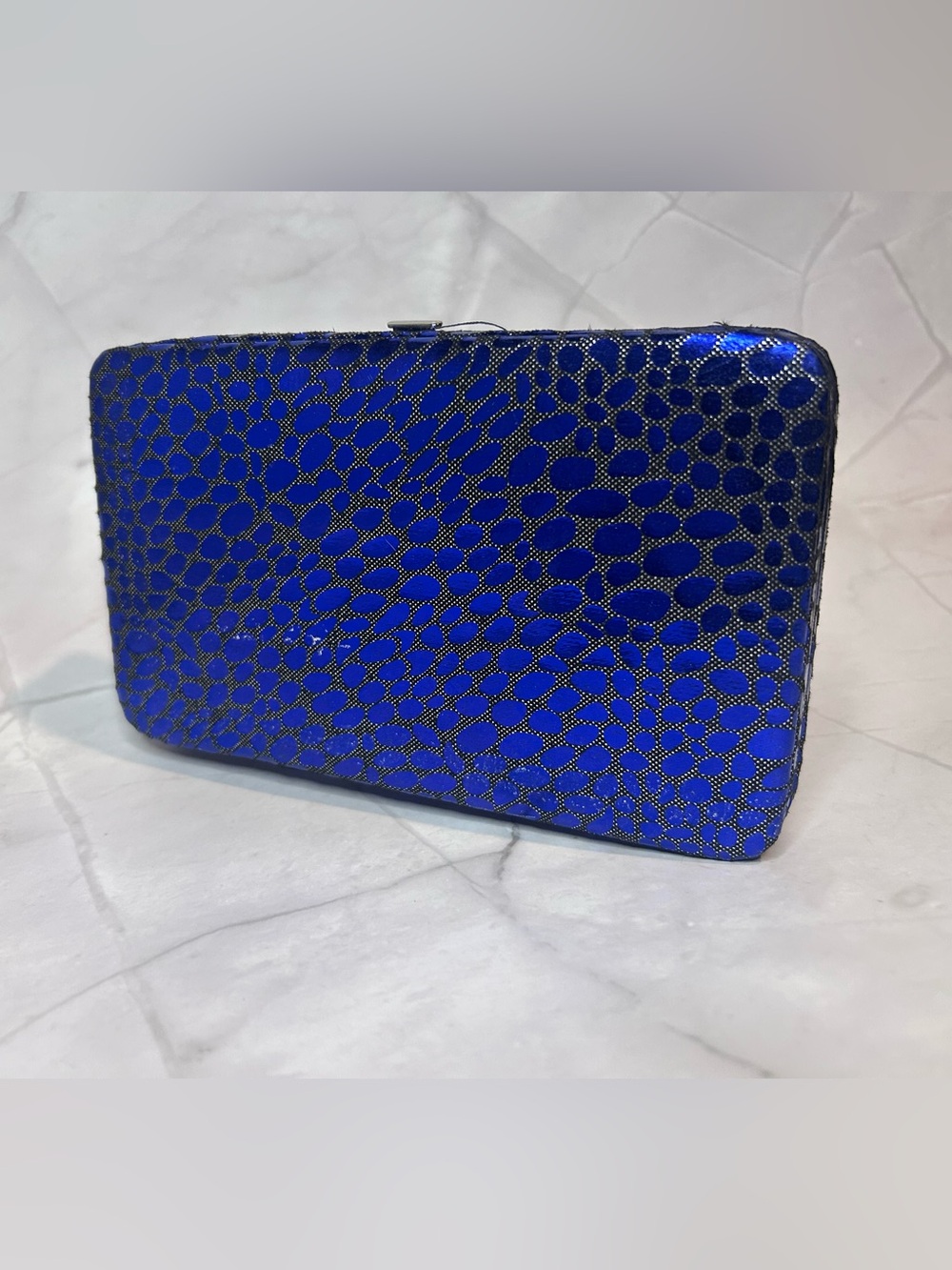 Blue Metallic Textured Clutch